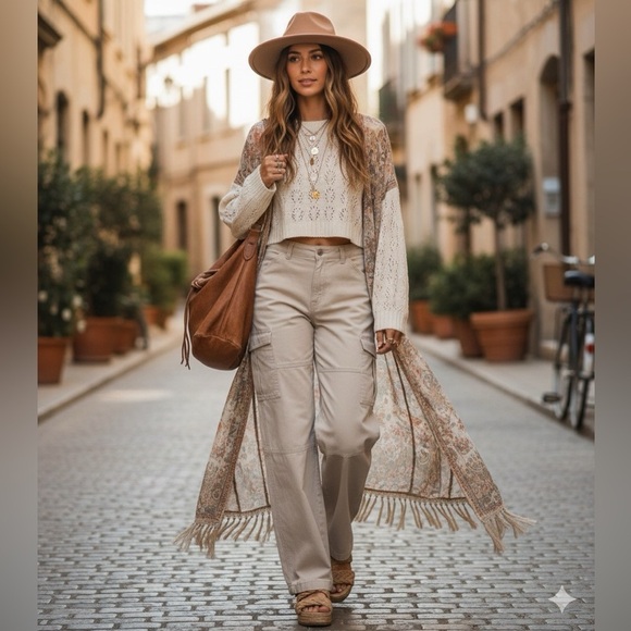 H&M Pants - H&M Divided Beige Cargo Pants Wide Leg Utility Trousers US 8